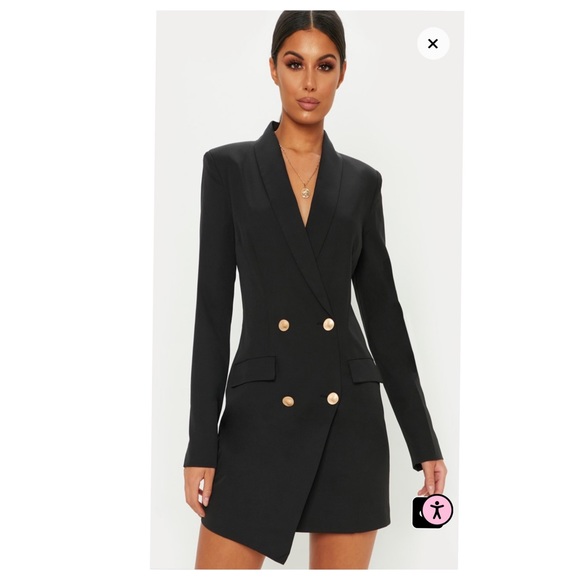 PrettyLittleThing Dresses & Skirts - NWT - Black Gold Button Blazer Dress Sz 8